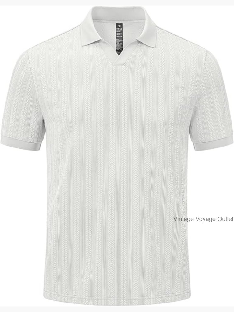 Men's Textured Knit Polo V Neck Short Sleeve Golf Casual Shirt